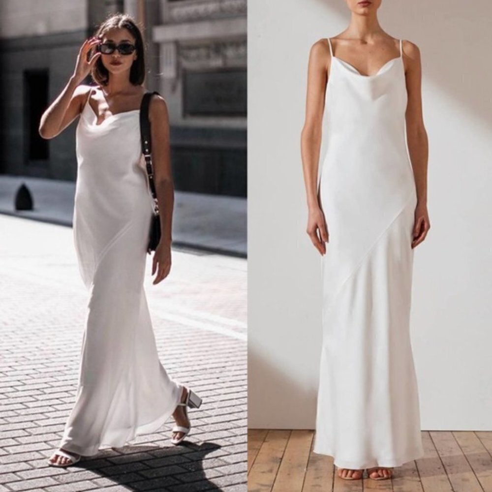 Shona Joy Lux Bias Cowl Neck Slip Dress Ivory White - Picture 2 of 12